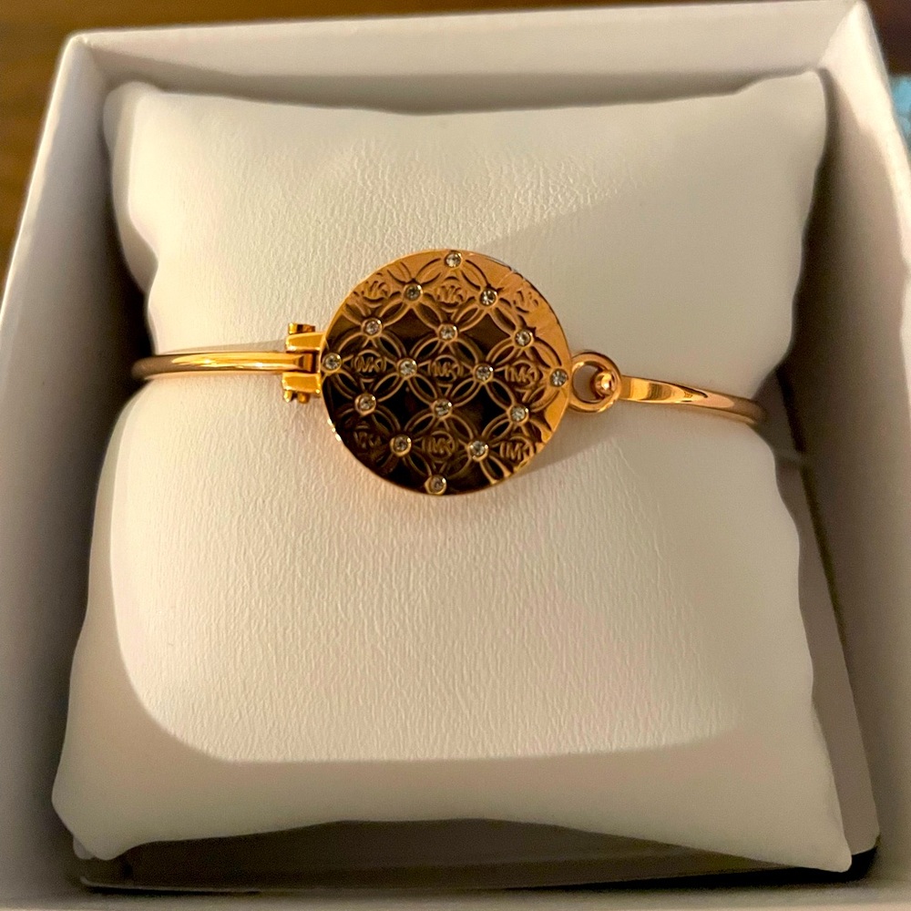 Michael Kors Precious Metal Plated Bangle Bracelet with Rhinestone Detail